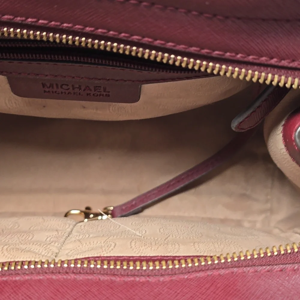 Michael Kors Burgundy Medium Selma Studded Saffiano Satchel - Picture 9 of 14